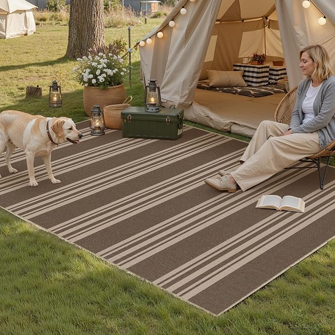 PureCozy Striped Easy Jute Rug 3x5 Brown Entryway Carpet Washable Non Slip Office Door Mat Farmhouse Neutral Non Shedding Small Indoor Outdoor Rug for Bathroom Kitchen Bedroom Living Room