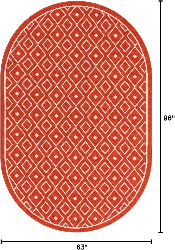 Unique Loom Outdoor Trellis Collection Area Rug - Kafes (5' 3" x 8' Oval, Rust Red/ Ivory)