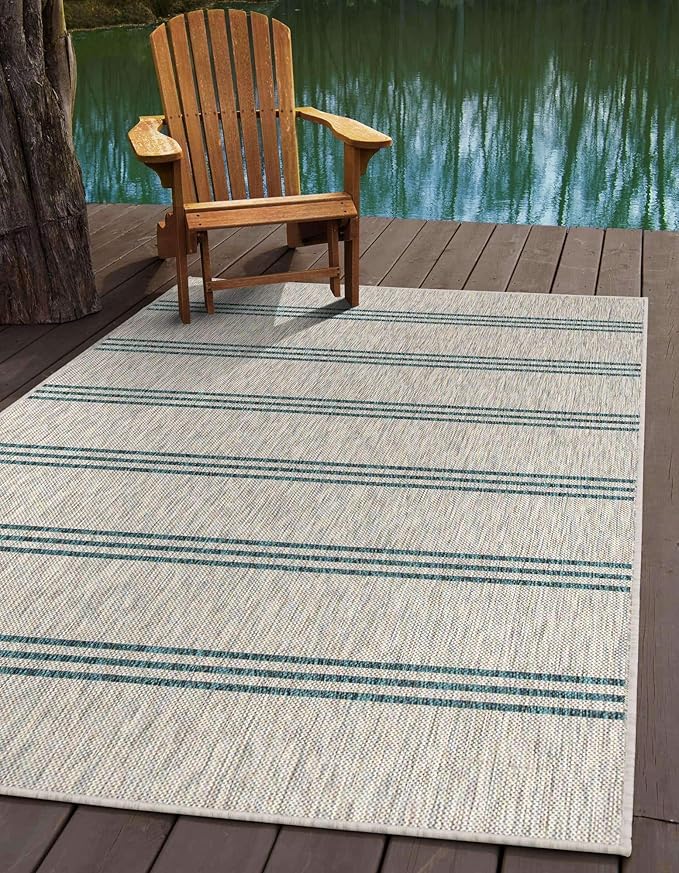 Unique Loom Jill Zarin Outdoor Collection Area Rug - Anguilla (7' 1'' x 10' Rectangle, Light Gray/ Teal)