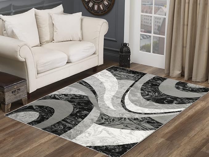 Yafa Home Fashion Modern Contemporary Swirls Design Area Rug, Luxurious, Elegant, and Fashionable Area Rug (Black/Grey, 5 ft X 7 ft)