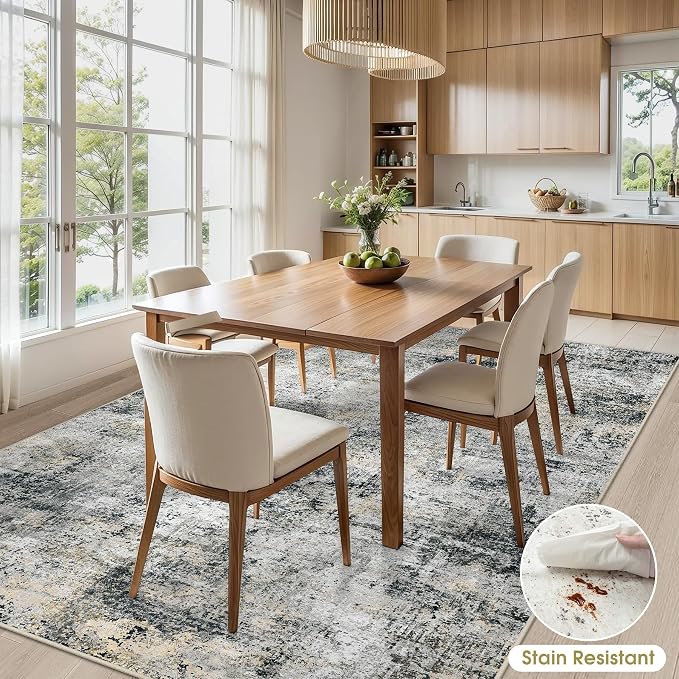 6x9 Area Rugs for Living Room Abstract Washable Black Grey Brown Rug | With Anti-Slip Backing，Non-Shedding，Stain-Resistant，Soft Modern Large Carpet for Bedroom Dining Room Farmhouse Nursery