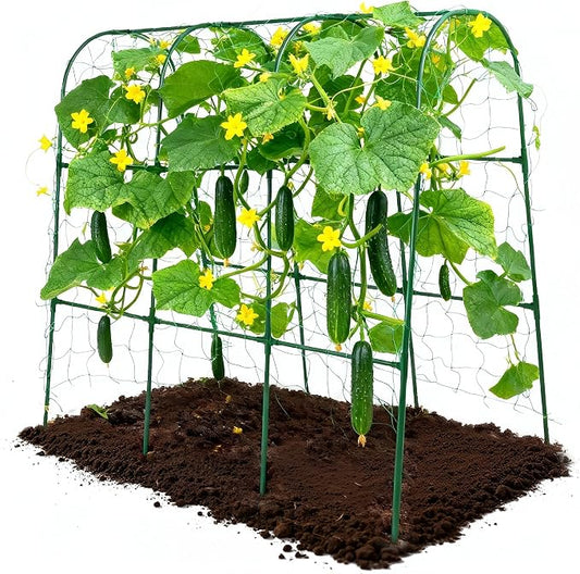 63''X47.2''Cucumber Trellis, Garden Trellis U-Shape Plant Support for Climbing Plants Metel Arch with Netting for Raised Garden Bed Outdoor Cucumbers, Tomatoes, Vine Climbing Plant