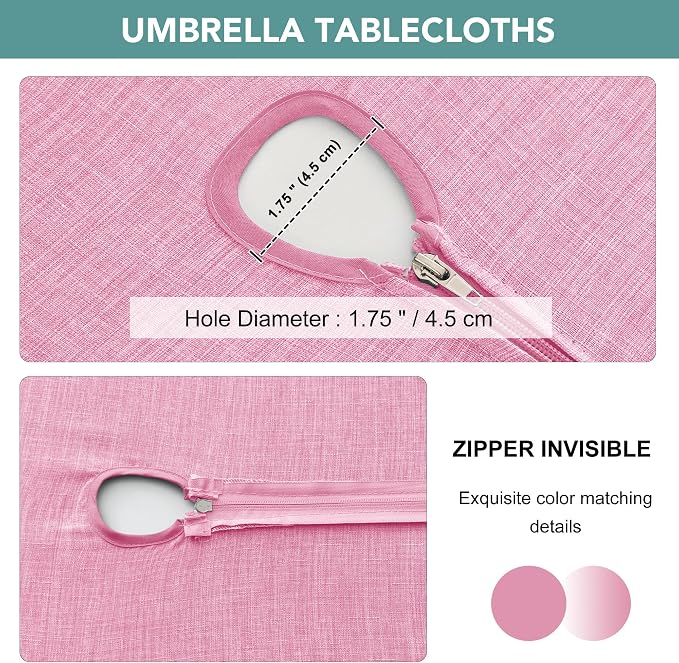 LUSHVIDA Outdoor Tablecloth with Umbrella Hole - Patio Table Cloth Zippered Rectangle 60x102 Inch, Pink Linen-Look Polyester Table Cover Water Resistant for Picnic Outside