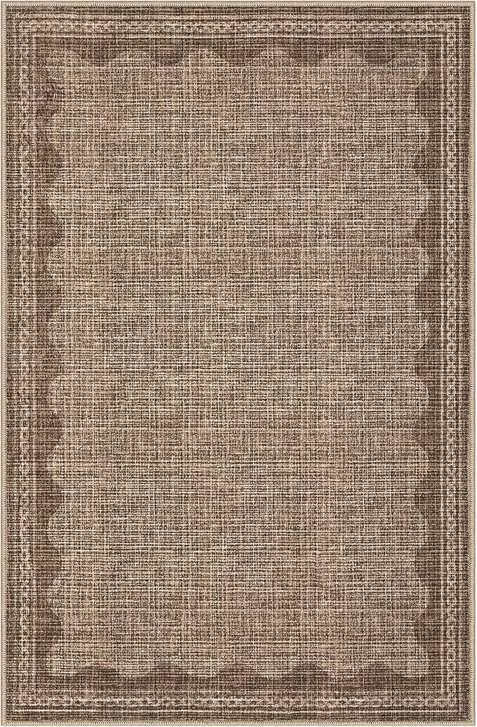 GarveeHome Door Mat Indoor Rugs for Entryway Scalloped Small Rug 2x3 Washable Non-Slip Solid Coffee Modern Minimalism Soft Low-Pile Throw Carpet for Bedroom Kitchen Bath Entrance