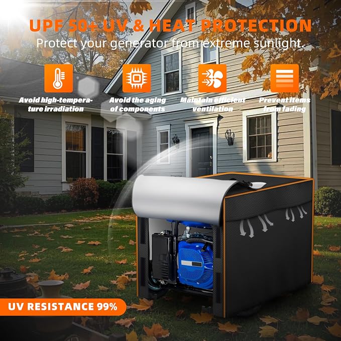 Outdoor Generators Cover 30x30x26 inch, Waterproof & Heavy Duty Cover & Windproof for Most Generators 5000-1500 Watt, Black