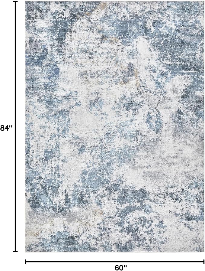 DMOYEST 5x7 Area Rug for Living Room Washable Abstract Indoor Carpet | Neutral Modern Low Pile Rugs Kid & Pet Friendly Soft Thin Carpet for Bedroom Dining Room and Office - Blue