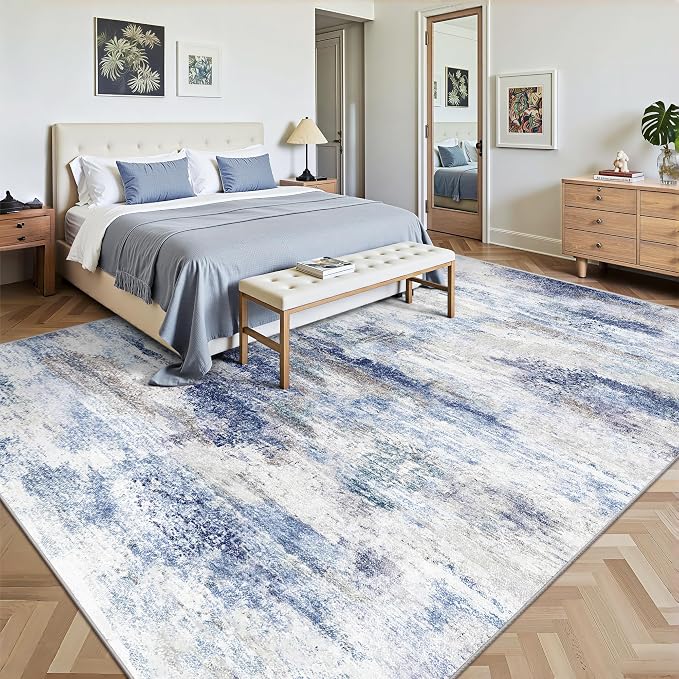 8x10 Area Rugs, Abstract Morden Soft Washable Rug, Non-Slip Low Pile Rugs for Living Room, Bedroom, Dining Room, Home, Office(Rust Blue/Brown)