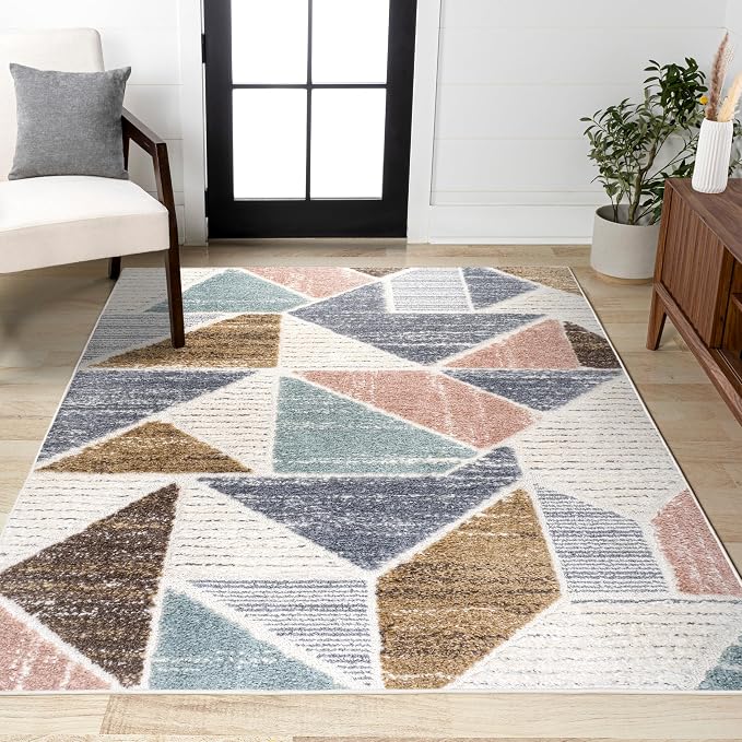 JONATHAN Y Colorblock Carved High-Low Multi Indoor Area Rug 3X5 ft, Aileen Geometric Scandi for Living Room, Bedroom, Kitchen, Easy-Cleaning, High Traffic, Pet-Friendly, Non-Shedding SNT107A-3
