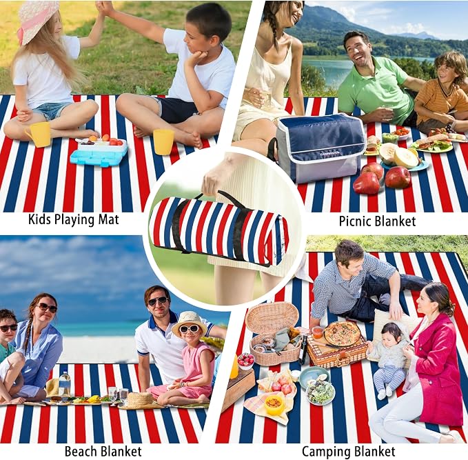 Picnic Blankets Beach Blanket 80" X 80" Extra Large Waterproof Camping Blankets Portable Outdoor Mat 3-Layer Blanket for Beach, Hiking, Park, Music Festival, Grass Lawn,Travel