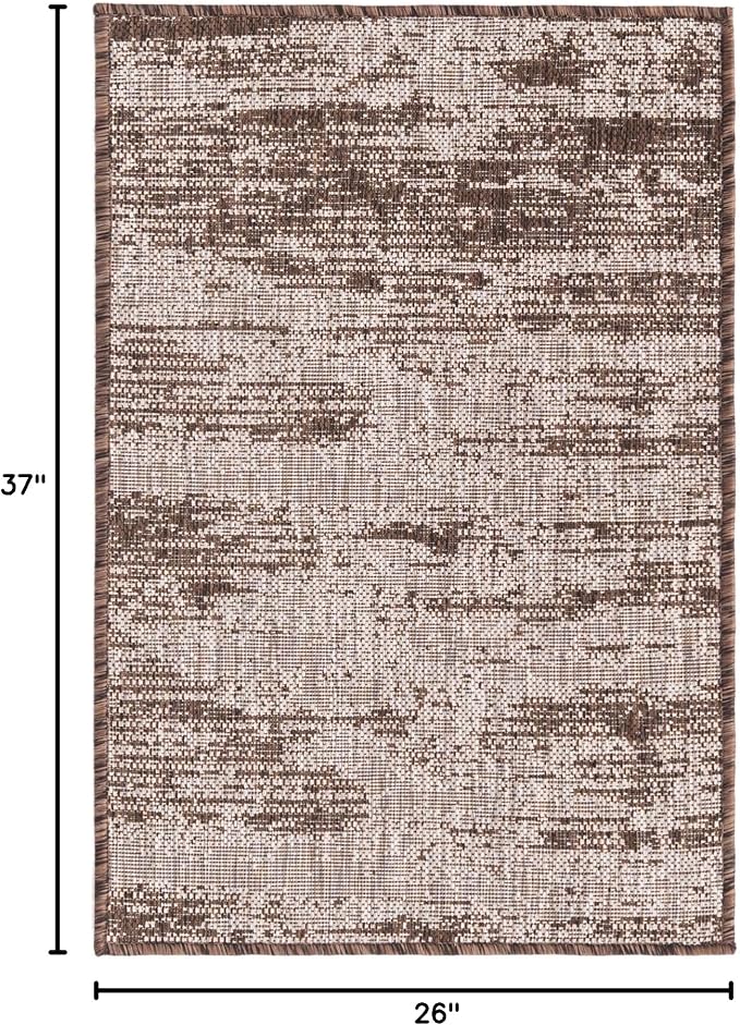 Unique Loom Outdoor Modern Collection Area Rug - Cartago (2' 2" x 3' 1" Rectangle, Brown/ Ivory)