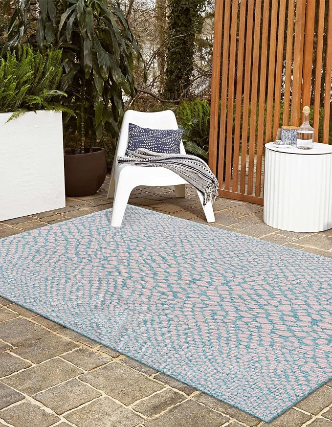 Unique Loom Jill Zarin Jill Zarin Outdoor Collection Area Rug - Cape Town (2' 2" x 3' 1" Rectangle, Pink and Aqua/Light Blue)