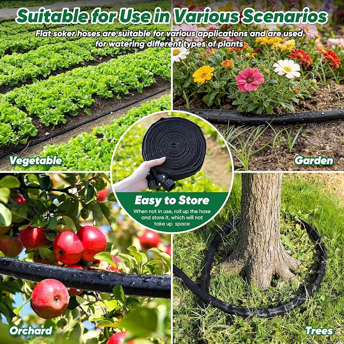 Soaker Hose 50 ft, Garden Hose With Drip Irrigation System, 1/2 Linkable Consistent Drip Irrigation Hoses, Leakproof Design Water Hose, Save 80% of Water for Garden, Farm, Orchard Plantation