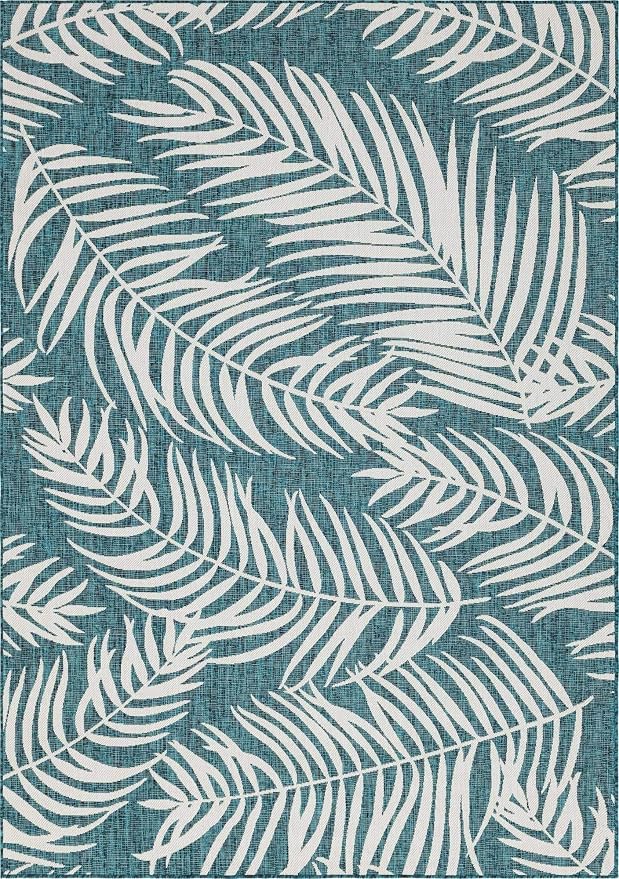 Unique Loom Outdoor Botanical Collection Area Rug - Palm (8' x 11' 4" Rectangle, Teal/ Ivory)