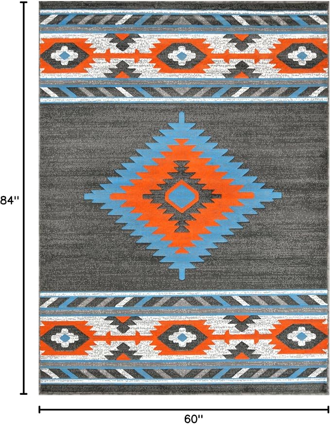 YHSF Southwestern Area Rug - Anti Static & Washable - Lead, 5 ft x 7 ft | Soft Native American Tribal Floor Rugs for Living Room, Bedroom, Hallways, and More - Easy-to-Clean Home Decors