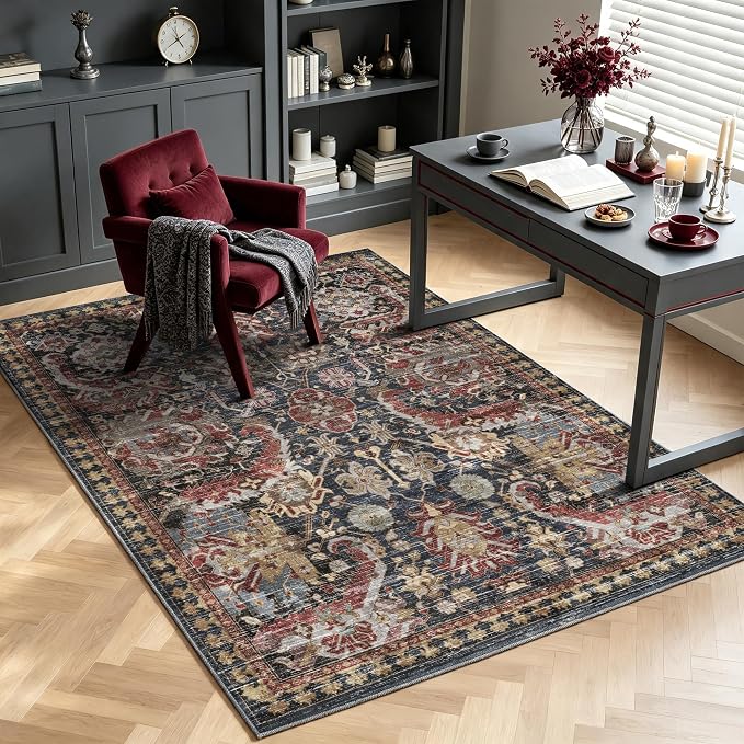 Washable Area Rugs - Perfect for Living Room, Bedroom, Kids Room, Nursery - Stain & Water Resistant Non-Slip, Pet & Child Friendly, Vintage Tribal Area Rugs (Rust, 4' x 6')