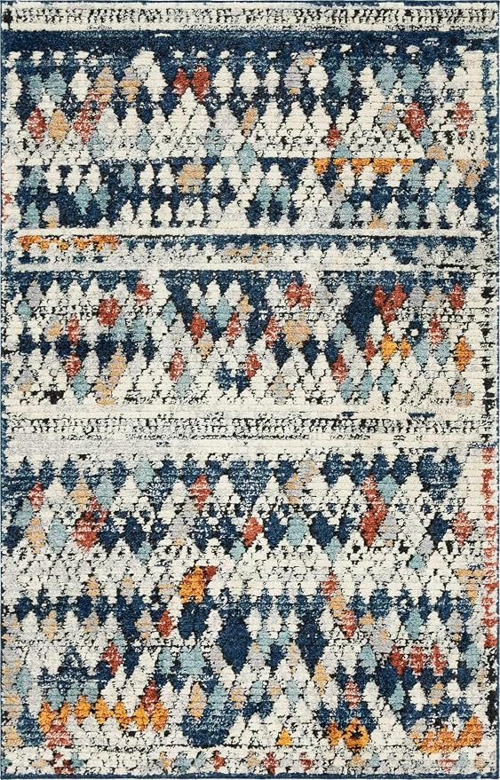 Unique Loom Morocco Collection Abstract Border, Diamond, Bohemian Area Rug (5' 0 x 8' 0 Rectangular, Multi/Blue)