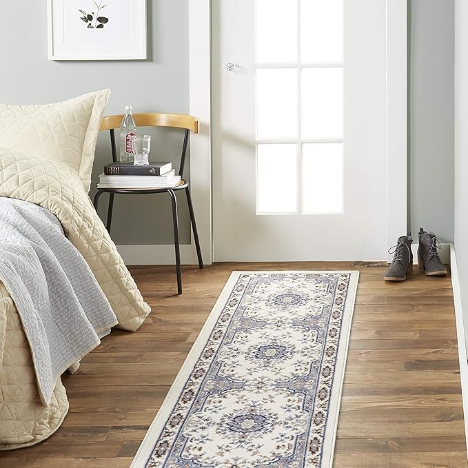 Home Dynamix Premium Sakarya Traditional Medallion Runner Area Rug, Ivory/Blue, 1'9"x7'2"