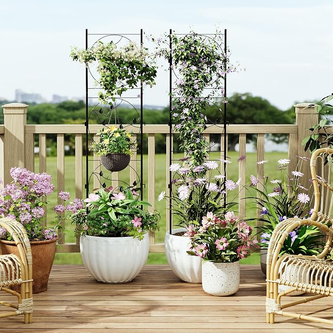 GarveeTech 2 PCS 21x72 in Black Metal Garden Trellis, Rustproof Plant Support for Climbing Roses, Vines, Vegetables & Flowers, Outdoor/Indoor Trellis for Potted Plants, Houseplants & Patio Gardening