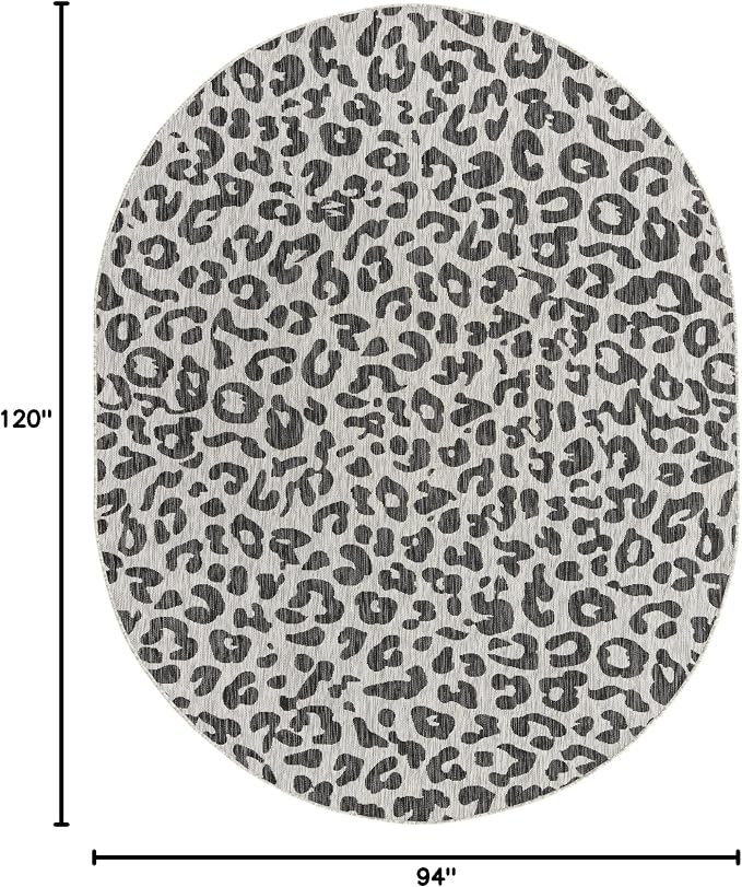 Unique Loom Outdoor Safari Collection Area Rug - Leopard (7' 10" x 10' Oval, Light Gray/ Gray)