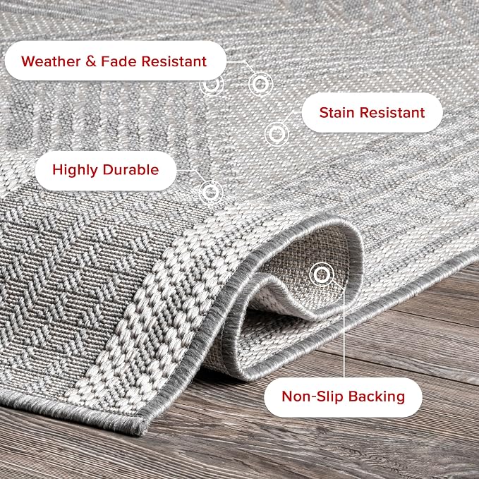 Nuloom Ranya Light Grey/Ivory, 3'6" x 5', Tribal Geometric, Soft and Cozy, High Traffic, Stain Resistant, Easy Clean, Durable Area Rug for Indoor/Outdoor Patio, Deck, Porch, Garden, Courtyard