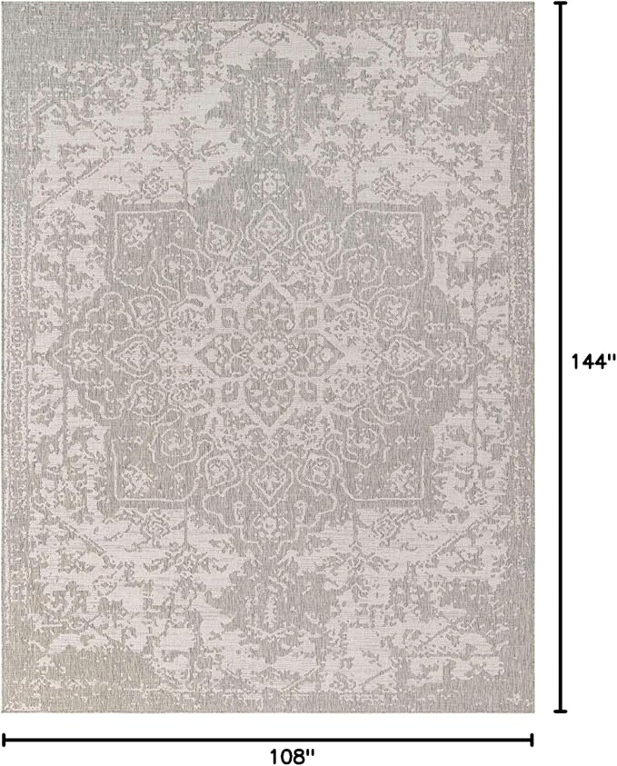 Unique Loom Outdoor Collection Area Rug - Dubai (9' x 12' Rectangle, Gray/ Ivory)
