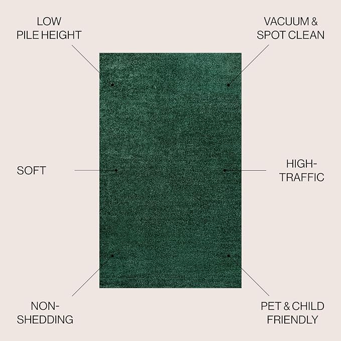 JONATHAN Y Haze Solid Low-Pile Emerald Indoor Area Rug 4x6, Coastal,Bohemian,Minimalist,Classic, Easy-Cleaning for Living Room,Bedroom,Kitchen,Pet Friendly,Non-Shedding (SEU100L-4)