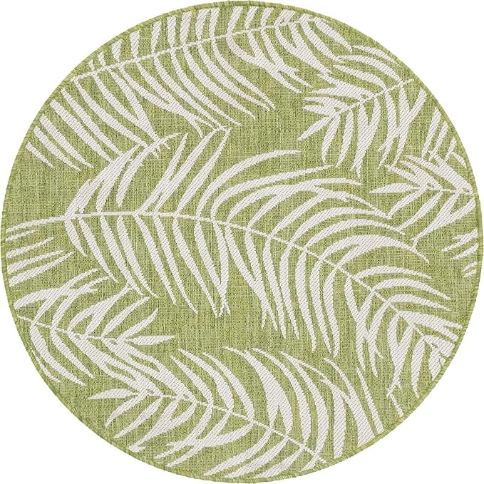 Unique Loom Outdoor Botanical Collection Area Rug - Palm (4' 1" Round, Green/ Ivory)