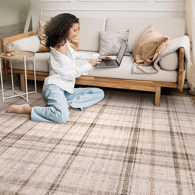 Tortania Area Rug Living Room Rugs - 8x10 Washable Large Soft Neutral Boho Moroccan Bohemian Farmhouse Rug Indoor Floor Carpet for Bedroom Under Dining Table Home Office Decor - Taupe
