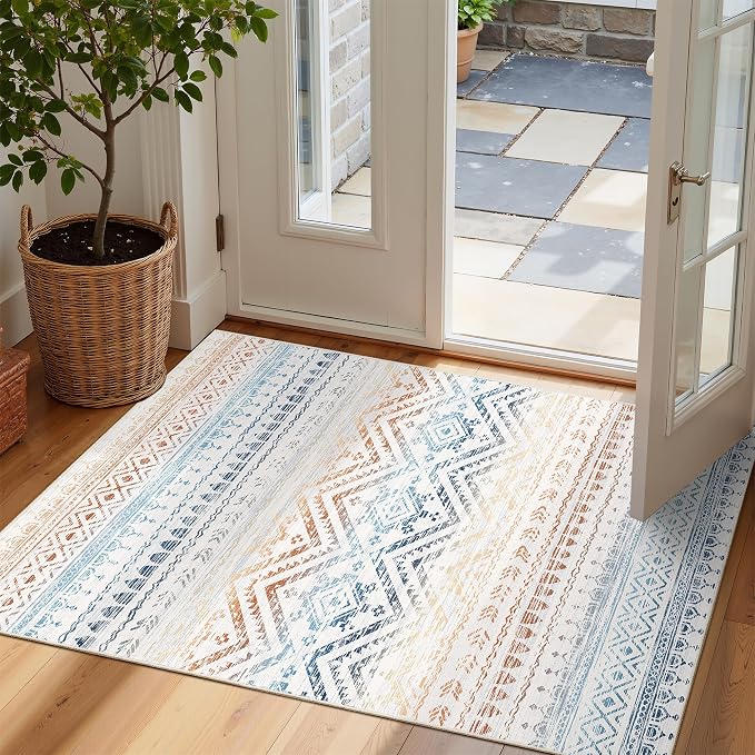 Miukiki 2x3 Entryway Rug Washable Non Slip Moroccan Area Rugs Multi | Soft Low Pile Kitchen Rug for Bedroom Bathroom Floor, Indoor Small Rug Easy Clean Machine Washable Rugs 2'x3'