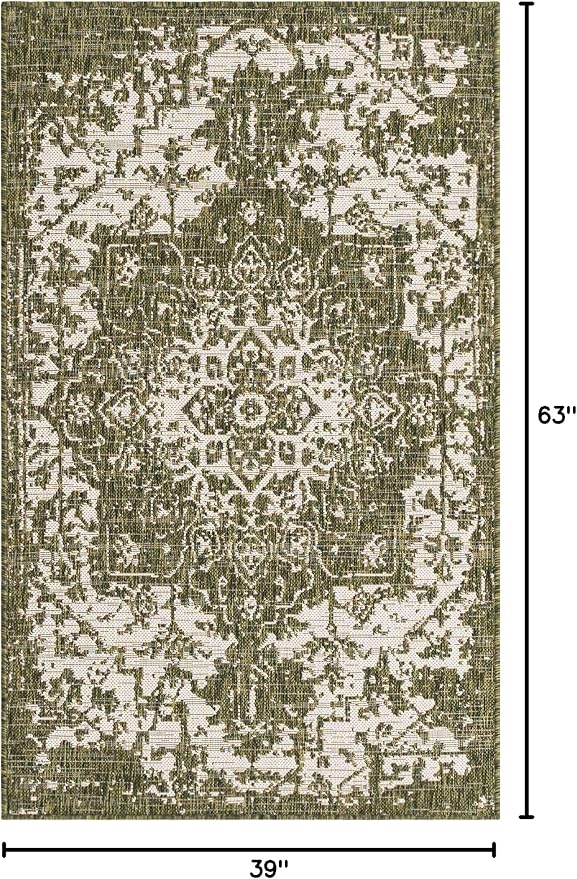 Unique Loom Outdoor Collection Area Rug - Dubai (3' 3' x 5' 3' Rectangle, Green/ Ivory)