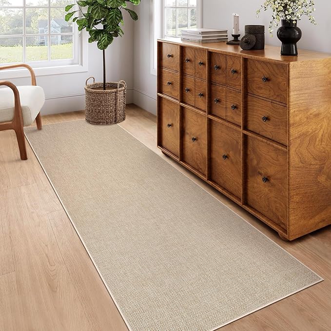 Garvee Washable Runner Rug 2x6 Woven Textured Hallway Runner Rug Tan | Modern Minimalist Solid Color Non Slip Runners Low Pile Non-Shedding Thin Foldable Mat for Entryway Kitchen Bathroom Bedside