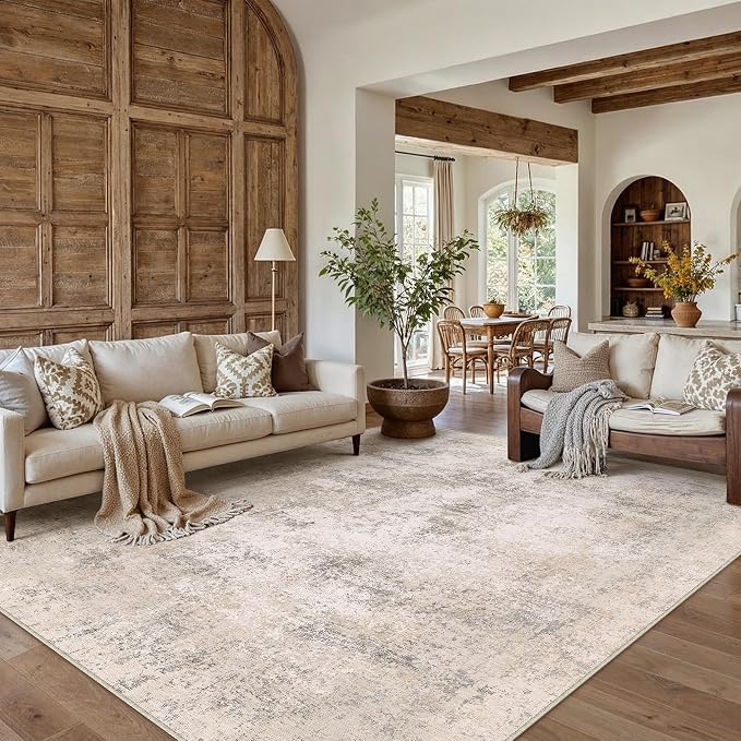 8x10 Beige Modern Abstract Washable Area Rug for Living Room | Low Pile, Non Slip, Modern Abstract Style, Soft Large Area Rug for Living Room, Bedroom, Dining Room, Office, Home Decor