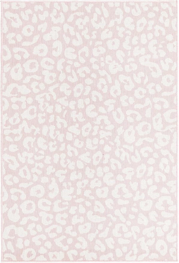 Unique Loom Outdoor Safari Collection Area Rug - Leopard (4' 1" x 6' 1" Rectangle, Pink Ivory/ Ivory)