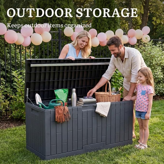 YITAHOME 120 Gallon Outdoor Storage Deck Box | Large Resin Patio Storage Box with Slide-Locking Lid, 53"L 2-Person Bench Seat for Outdoor Pillows, Garden Tools &