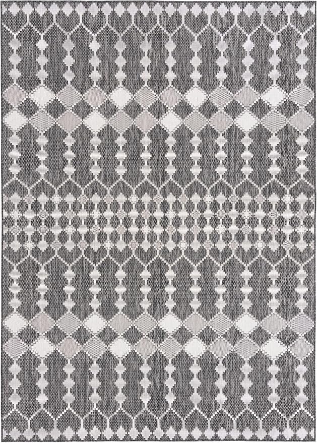 Unique Loom Outdoor Trellis Collection Area Rug - Traliccio (7' 10" x 11' Rectangle, Charcoal/ Ivory)