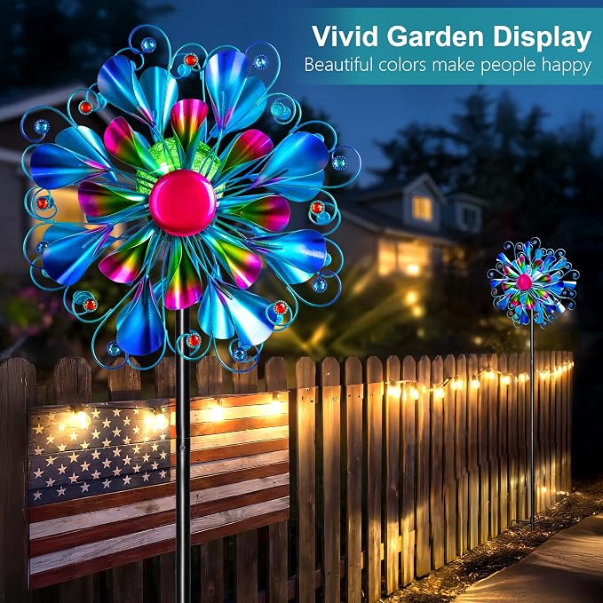 Solar Wind Spinner Outdoor Metal - Peacock Kinetic Garden Sculptures with Color-Changing LED Lights, Waterproof Wind Catchers Yard Art Decor for Patio Lawn, for Women