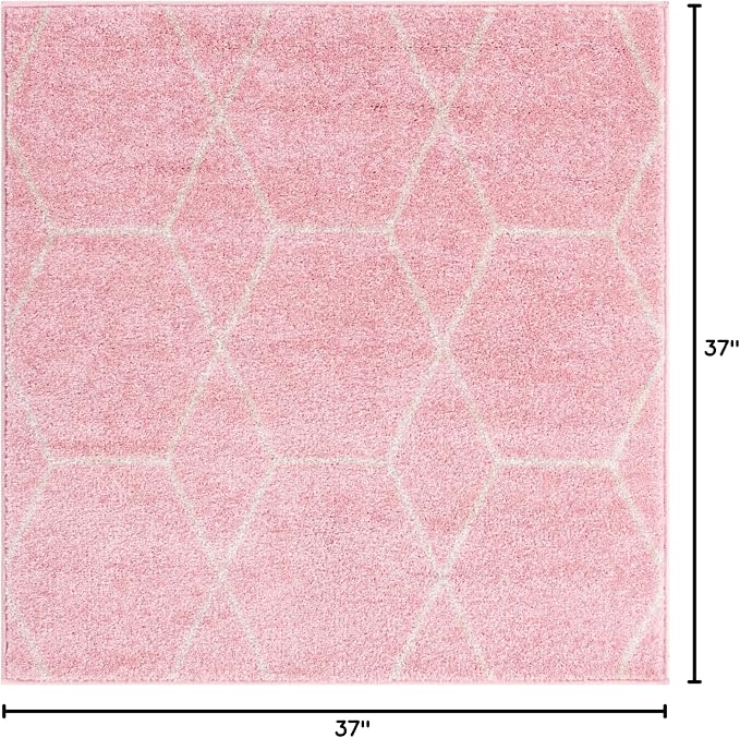 Unique Loom Trellis Frieze Collection Area Rug - Geometric (3' Square, Light Pink/ Ivory)