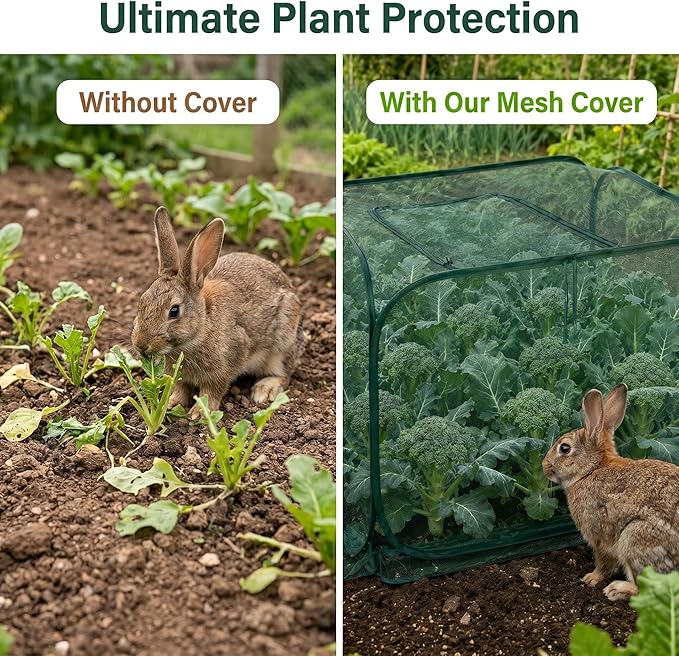 Collapsible Pop-Up Mesh Garden Cover（47''x47''x47''for Square Raised Beds-30% Sunblock，Protective Netting Cage for Vegetables, Fruits & Flowers, Keep Birds and Small Animals Out