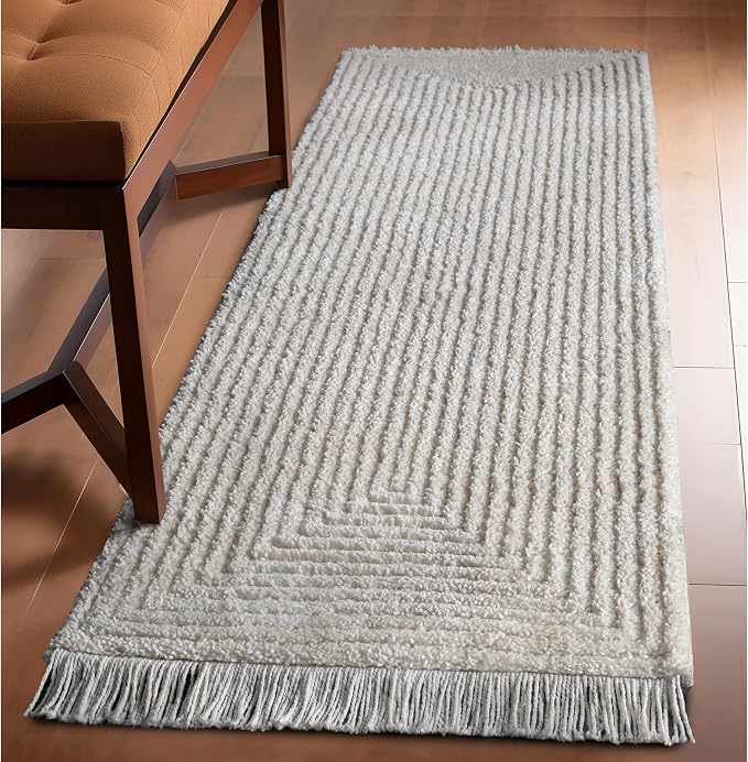 Well Woven Allie Ivory Squares Geometric Runner Rug 2x7 (2'3" x 7'3" Runner) - Soft High-Low Design for Hallway & Entryway