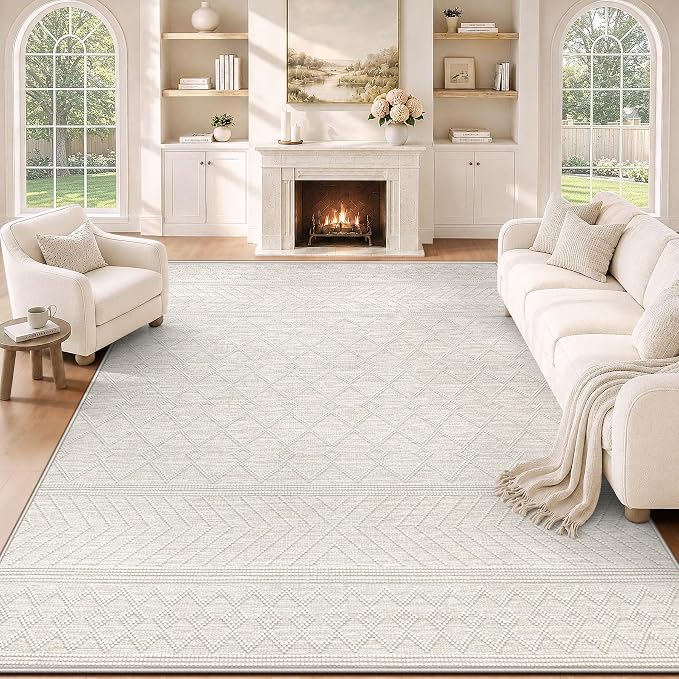 pmtsns Area Rugs 8x10 Washable Rug for Living Room(Taupe, 8'x10') | Modern Geometric Moroccan Large Rugs Non-Slip Soft Stain Resistant Rug Indoor Printed Carpet for Bedroom Dining Room Nursery
