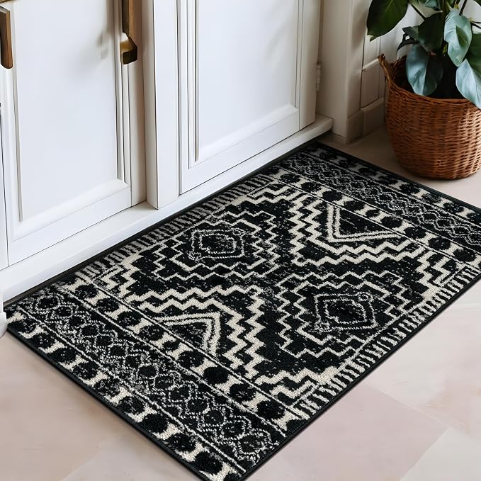 Rugshop Southwestern Geometric Tribal Boho Area Rug Soft Black 2' 3" x 4' | Rectangular, Size 2' 3" x 4', Living Room, Bedroom, Dining Room, Home Office, Kitchen, Entryway, Hallway, Nursery, Kids Room