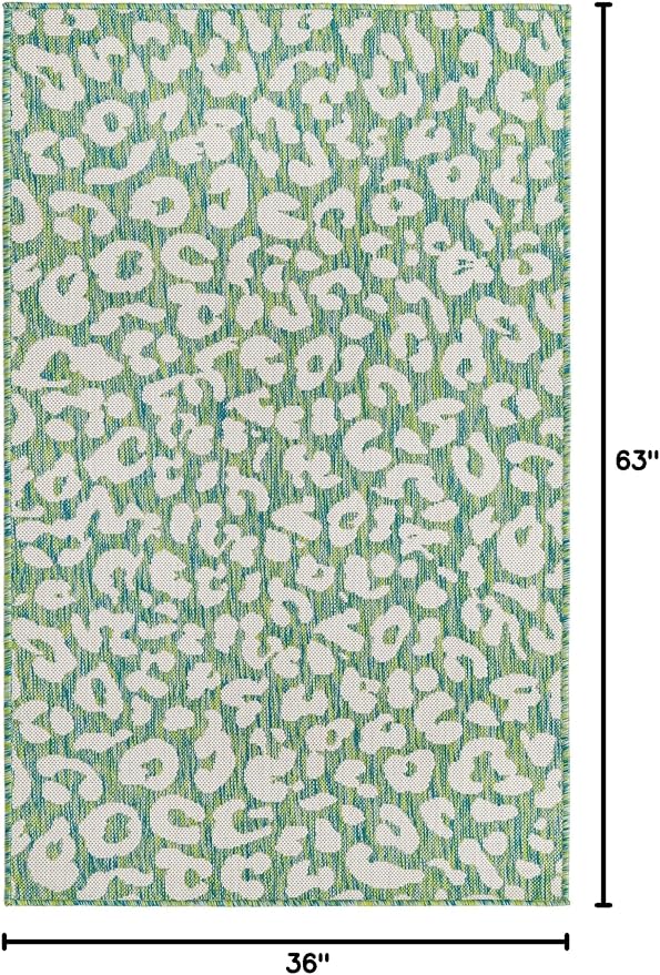 Unique Loom Outdoor Safari Collection Area Rug - Leopard (3' x 5' 3" Rectangle, Green Blue/ Ivory)