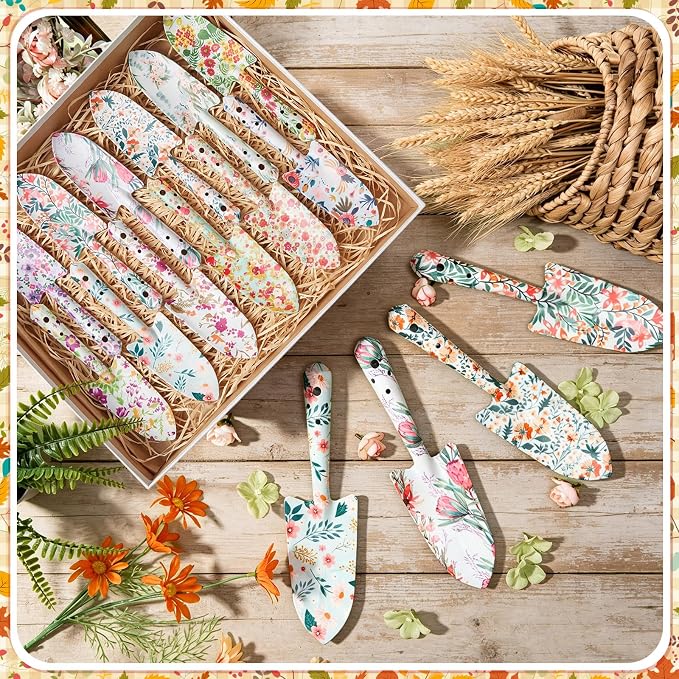24 Pcs Floral Garden Shovels Bulk Gardening Gift for Women Heavy Duty Metal Garden Tools Floral Hand Shovel Planting for Summer Employees Birthday Thank You Gifts (Multiple Flowers)