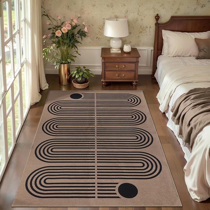 Tangsoo Easy Jute 3x5 Outdoor Area Rug for Living Room,Washable Indoor Rugs Farmhouse Non-Slip Thin Door Mat,Modern Throw Carpet for Front Porch Bedroom Patio Entryway Balcony