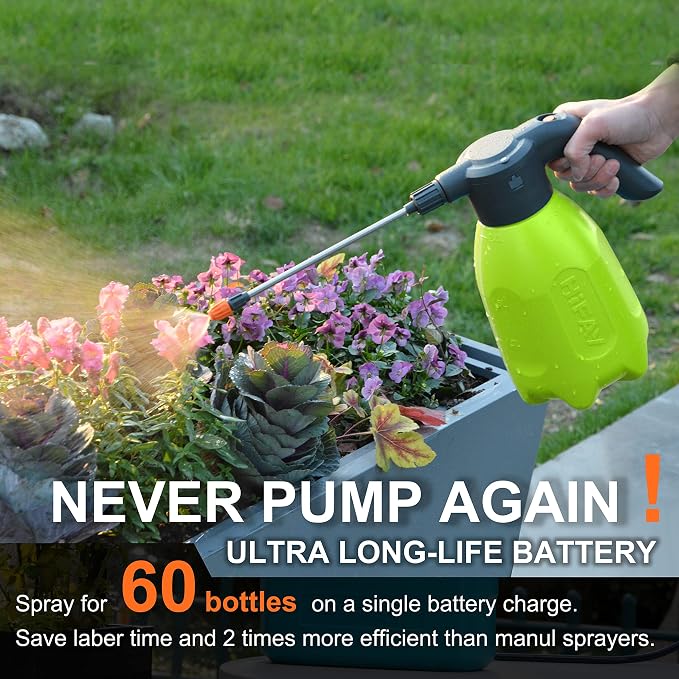 HIFAY ES2-PRO Electric Spray Bottle 2L/0.5Gallon, Rechargeable Battery Powered Sprayer Spray 60 Bottles On a Single Charge, Automatic Plant Mister，Pump Sprayer,Indoor Watering Can for Plants