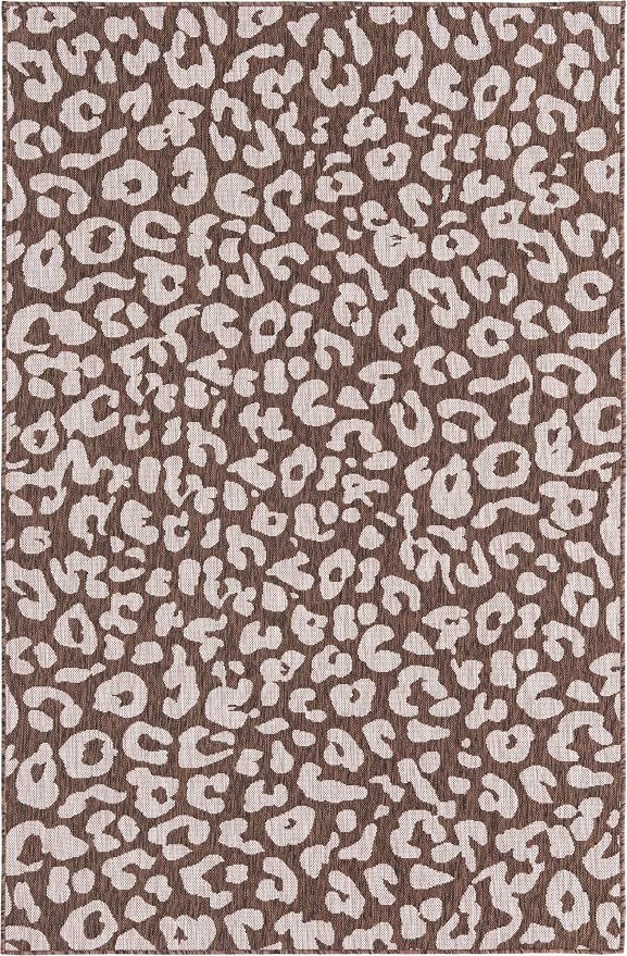 Unique Loom Outdoor Safari Collection Area Rug - Leopard (5' 3" x 7' 10" Rectangle, Brown/ Light Brown)