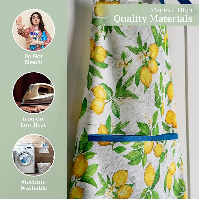 Maison d' Hermine Aprons for women with Pocket 100% Cotton (27.50"x31.50") | Adjustable Neck Strap & long ties Apron Men Chef Wedding Cooking Gardening Server Maid