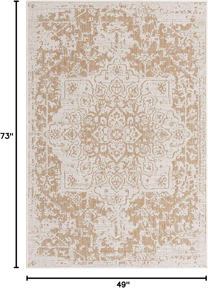 Unique Loom Outdoor Collection Area Rug - Dubai (4' 1" x 6' 1" Rectangle, Beige/ Brown)