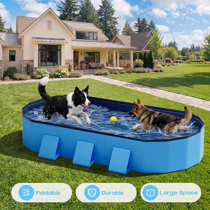 Raxurt Foldable Dog Pool, 72'' Large Dog Pool for Large Dogs with Reinforced Sidewalls for Stability, Portable Pet Bath Tub for Indoor Outdoor Backyard Use