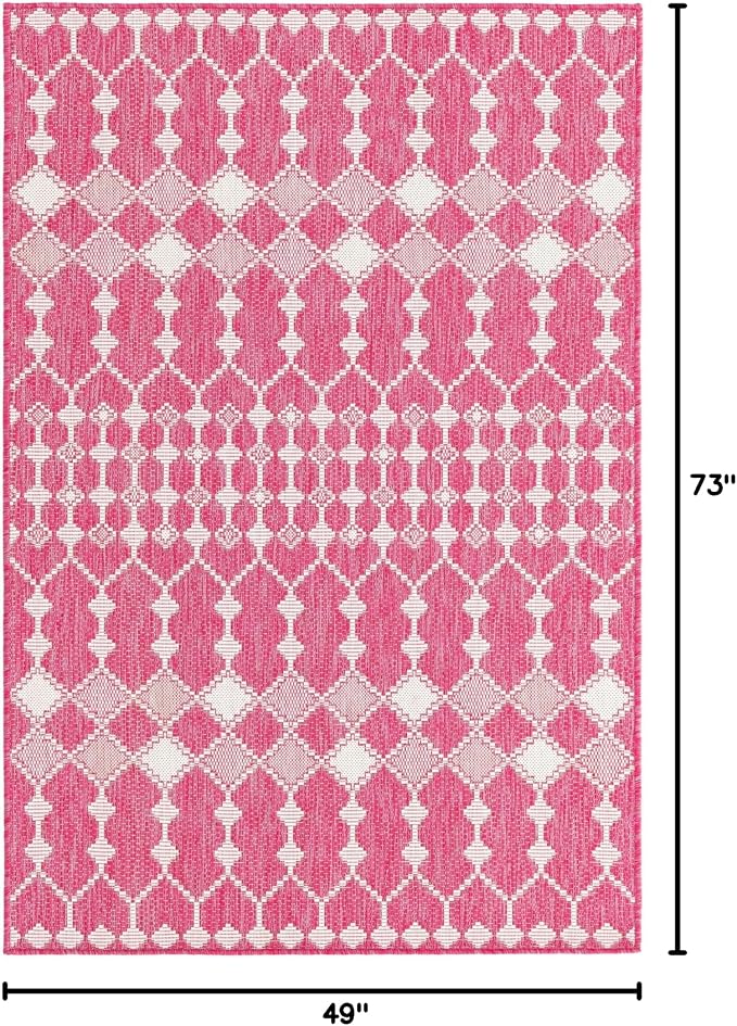 Unique Loom Outdoor Trellis Collection Area Rug - Traliccio (4' 1" x 6' 1" Rectangle, Magenta/ Ivory)